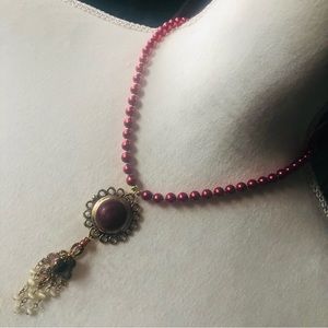 Handcrafted repurpose enamel sunburst chandelier Czech glass Pearl necklace